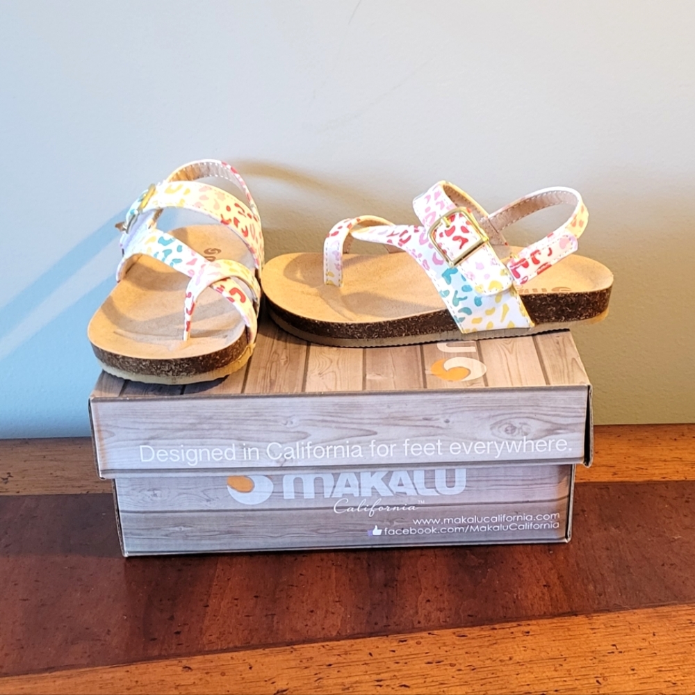 NEW-Makalu-Girls Sandals-Size 7.5-Multi Leopard Color